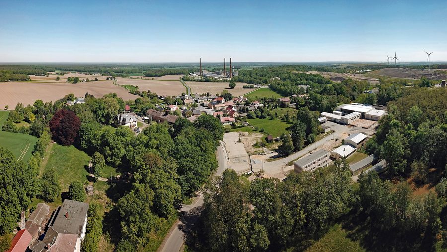 Veduta aerea di Puschwitz in Sassonia, Germania