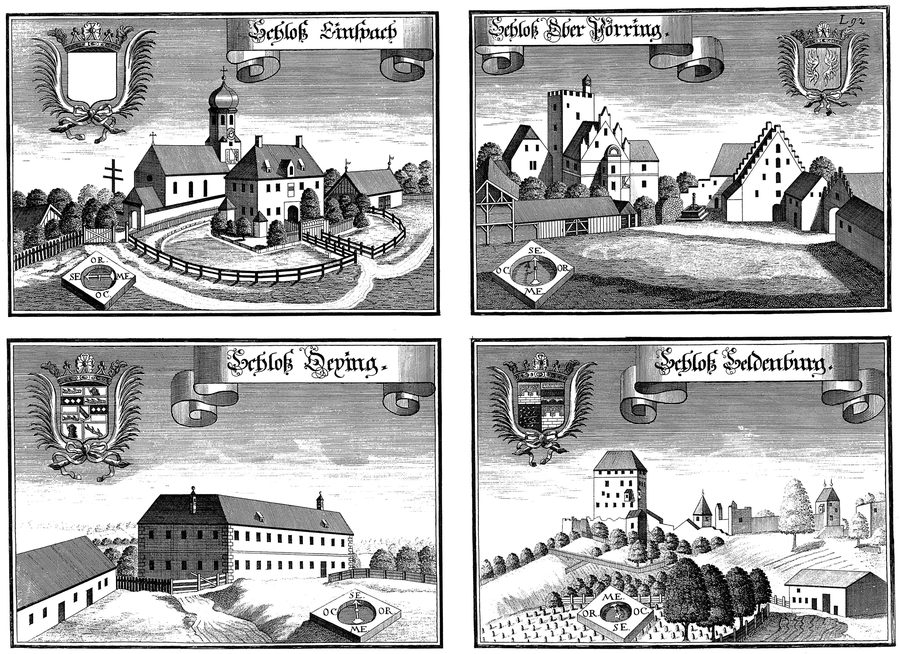 Antica incisione su rame con il castello di Saldenburg