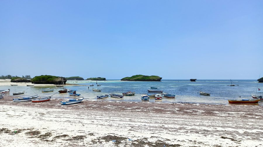 Spiaggia di Watamu con costa di sabbia chiara e vista sull’Oceano Indiano in Kenya