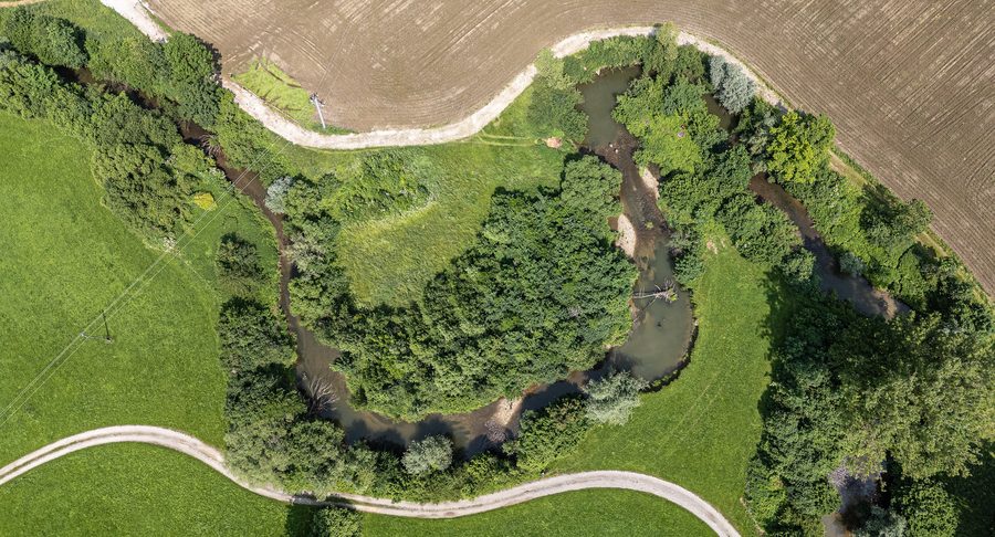 Veduta aerea della Krems naturale tra Nußbach e Wartberg an der Krems