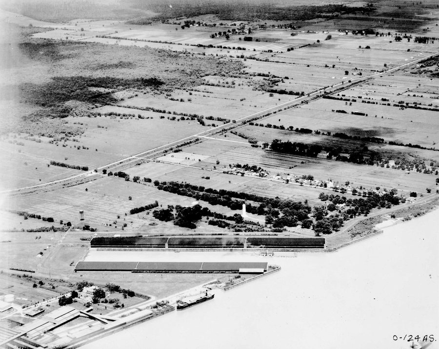 Veduta aerea del 1922 del Chalmette Battlefield e dell’area circostante della Parrocchia di St. Bernard, Louisiana