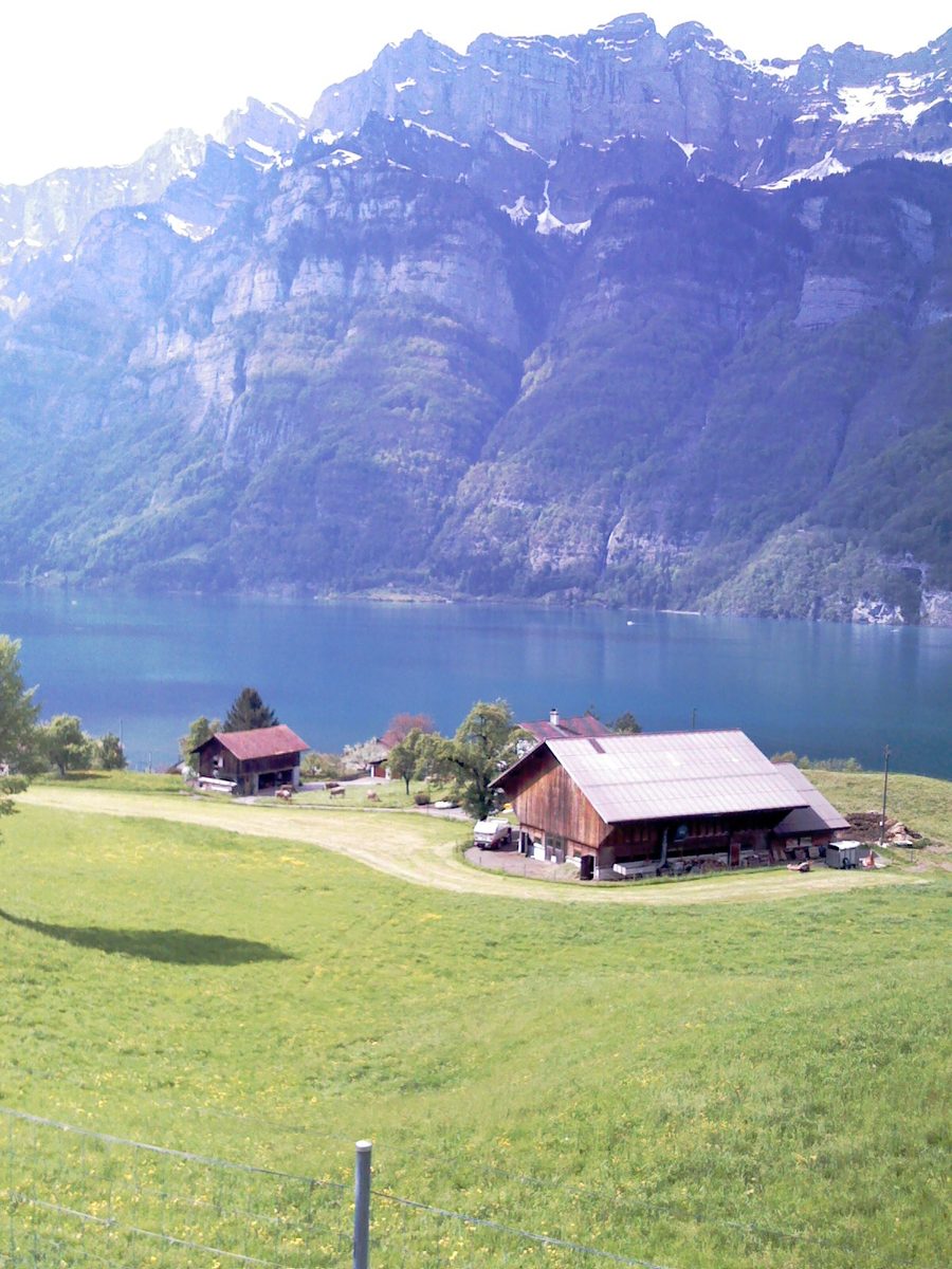 Vista sul Walensee presso Unterterzen con le montagne sullo sfondo.