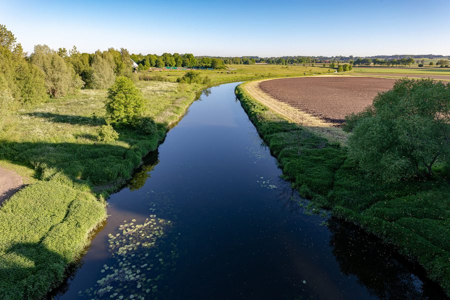 Vista dal ponte Dreibogenbrücke sul Stever a Olfen, Renania Settentrionale-Vestfalia