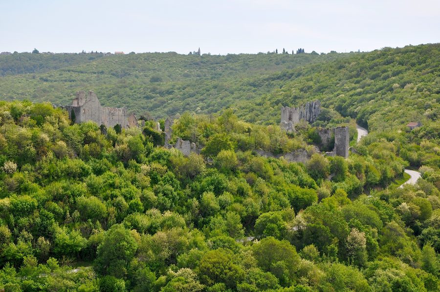 Rovine del castello medievale abbandonato di Dvigrad in Istria, Croazia