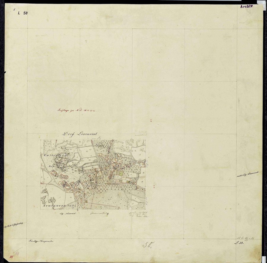 Carta storica del centro abitato di Lixenried del 1832