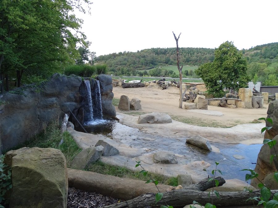 Zoo di Praga con cascata sullo sfondo