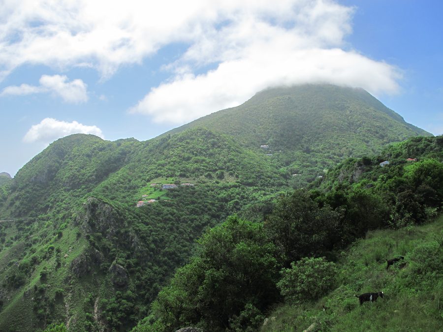Mount Scenery avvolto dalle nuvole sull’isola di Saba