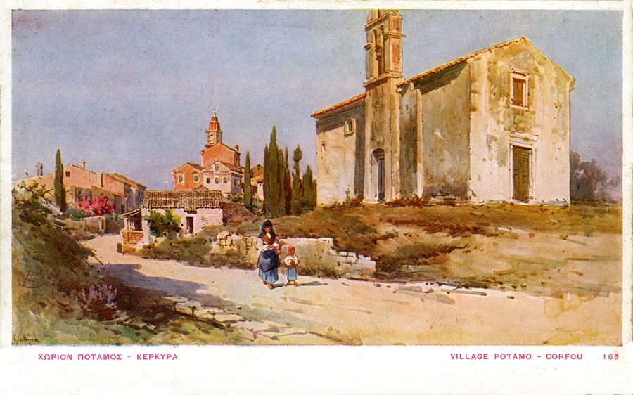 Rappresentazione storica del villaggio di Potamos a Corfù
