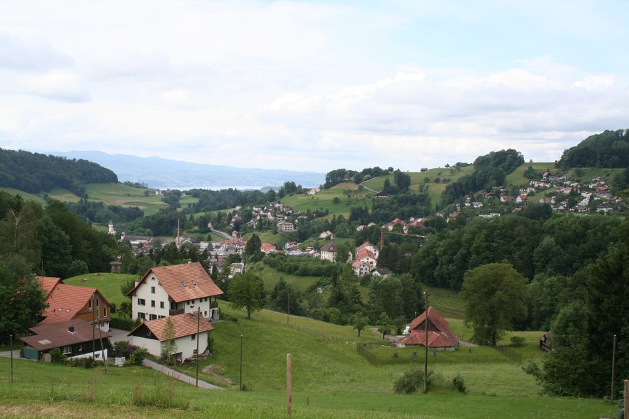 Vista da Vorderwald sul centro di Wald ZH e sul lago di Zurigo