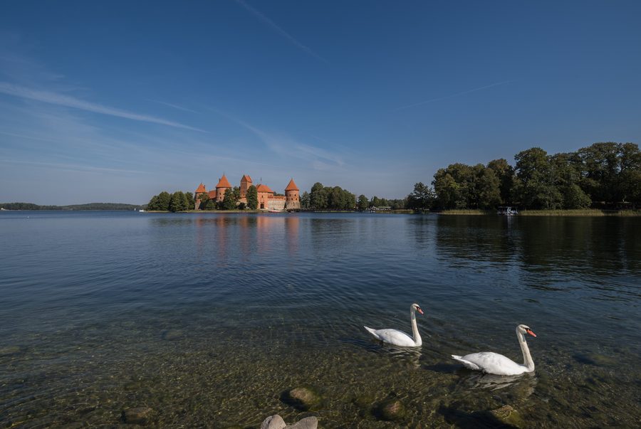 L’isola-fortezza di Trakai si trova su un’isola nel lago Galvė, in Lituania.
