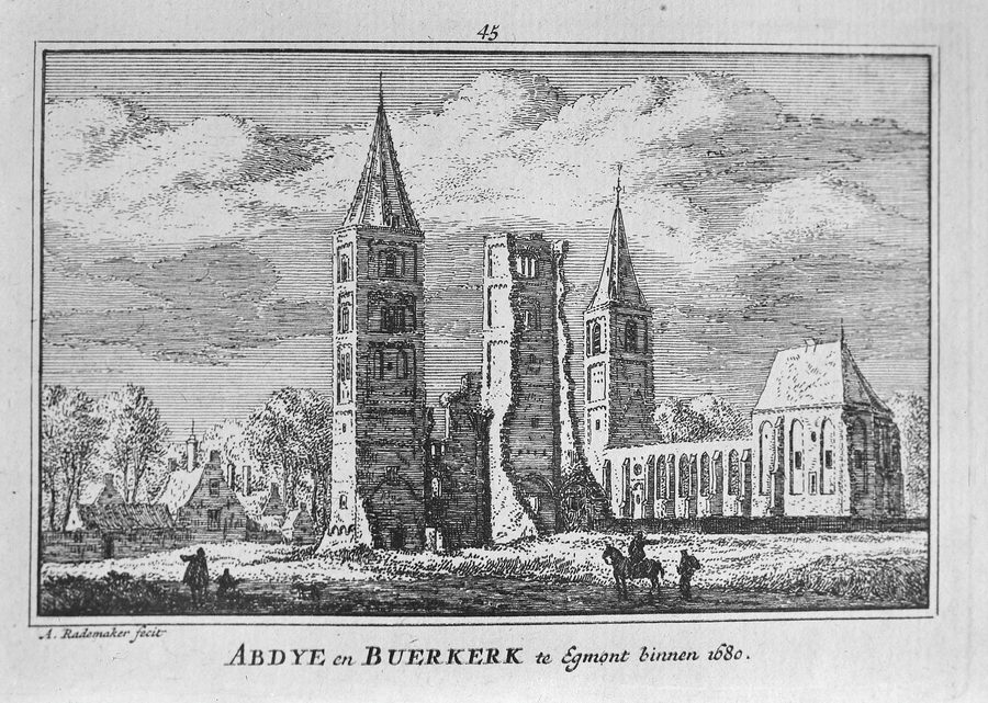 Rappresentazione storica dell’abbazia e della Buurkerk a Egmond-Binnen