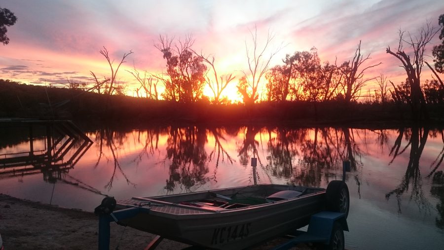 Pike River nel Murray River National Park nel Riverland al tramonto