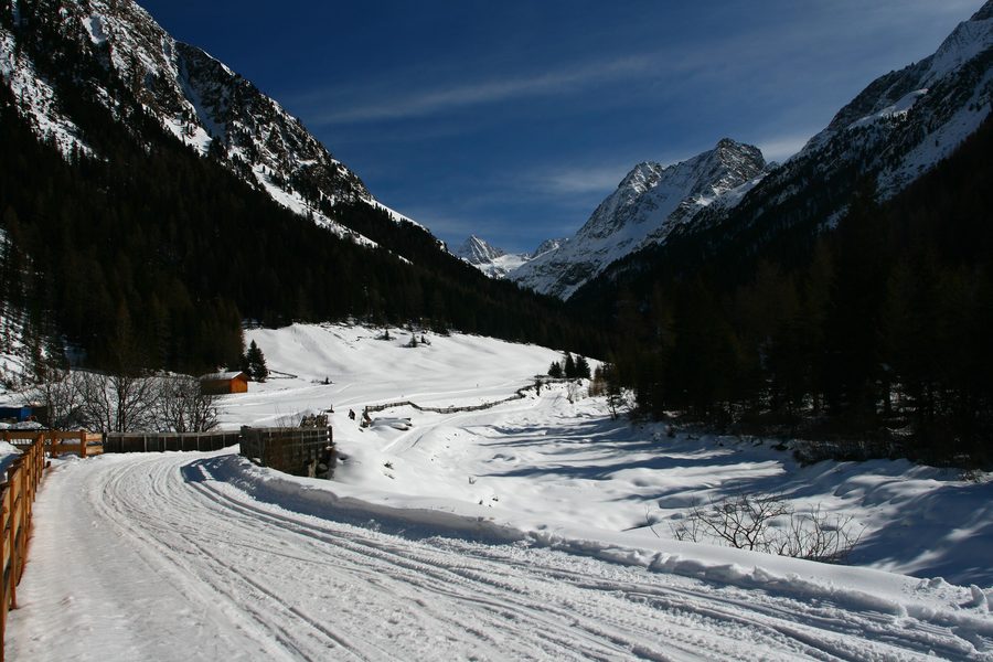 Vista da Gries nel comune di Längenfeld verso le montagne delle Alpi dello Stubai