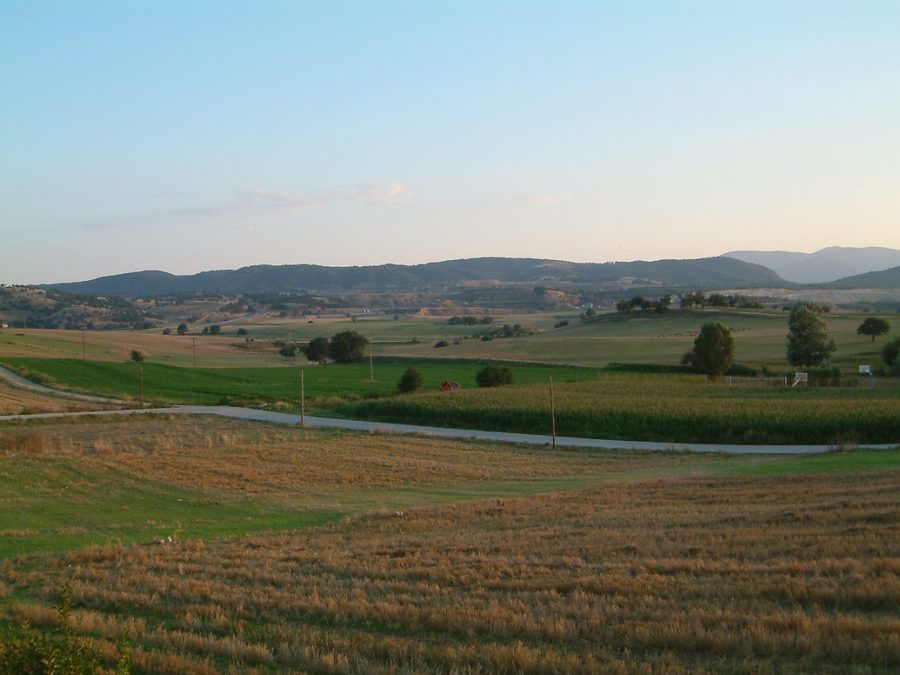 Vista delle miniere di lignite a cielo aperto a sud di Vevi a Florina, Grecia