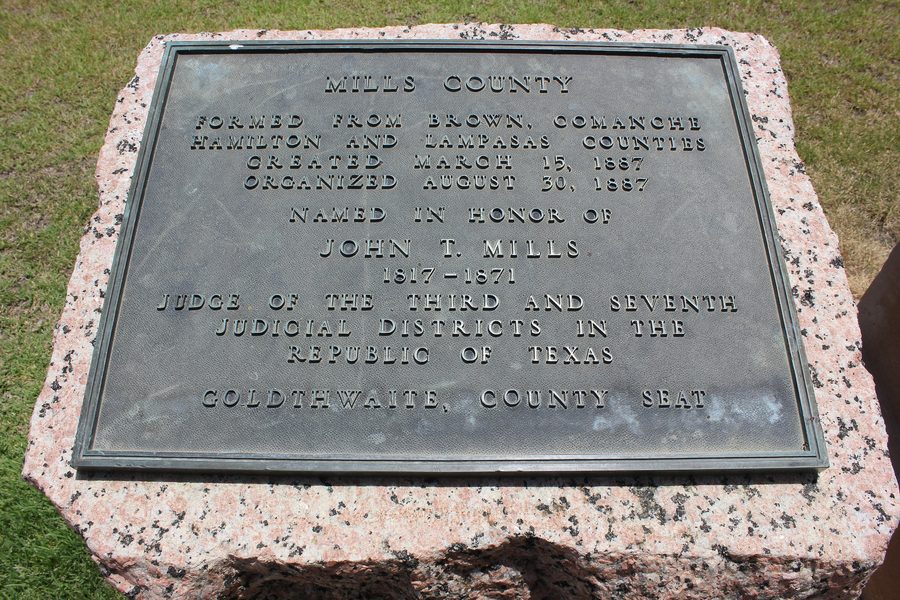 Indicatore storico della contea di Mills a Goldthwaite, Texas