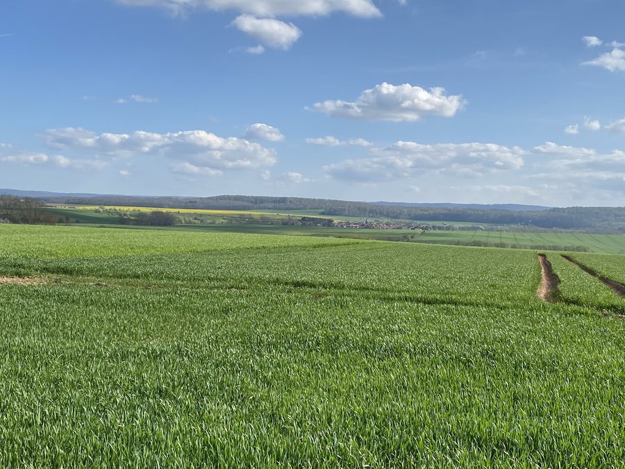 Vista su Trebra e sull'alta valle del Helme nel distretto turingiano di Nordhausen