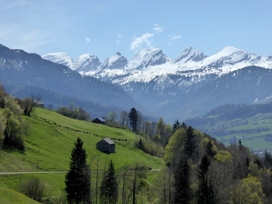 Vista del gruppo delle Churfirsten sopra il Toggenburgo presso Neu St. Johann.