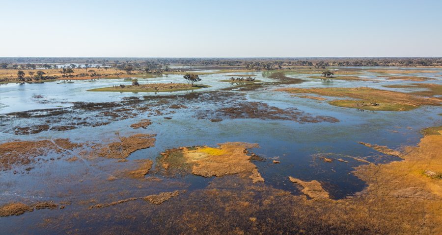 Veduta aerea del delta dell’Okavango in Botswana