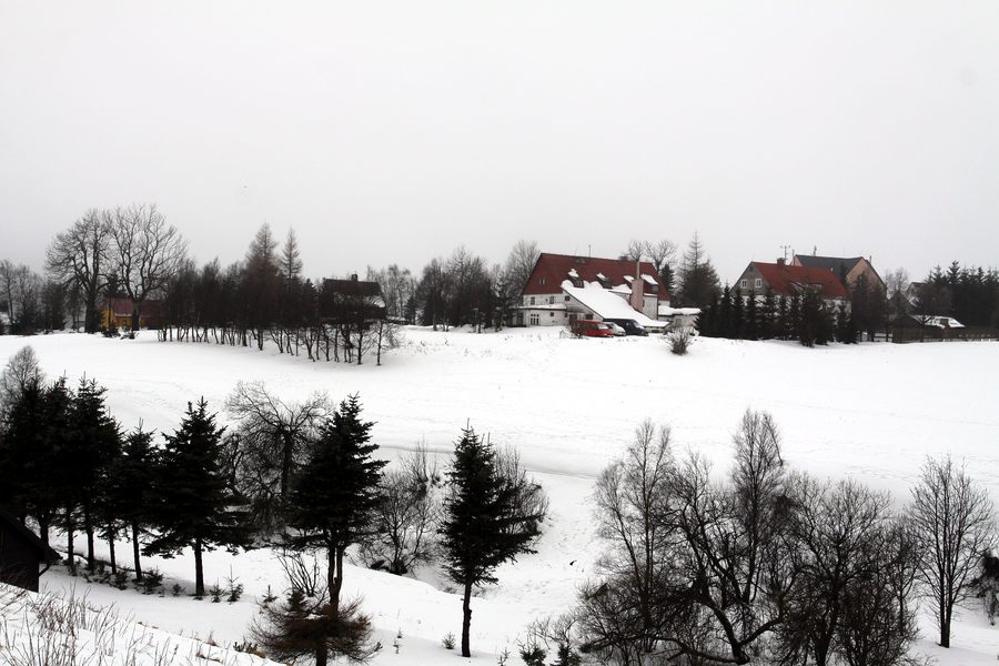 Vista del villaggio di Nové Město presso Moldava ai margini dei Monti Metalliferi.