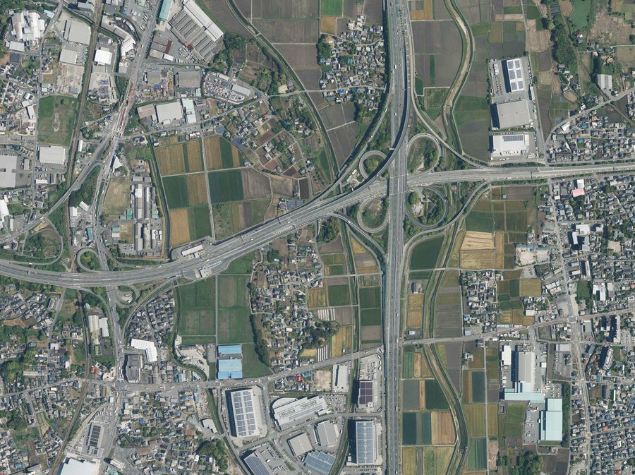 Veduta aerea del Tosu Junction a Tosu, prefettura di Saga