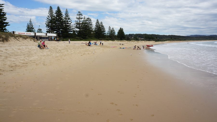 Tathra Beach con costa e vista verso il Surf Life Saving Club