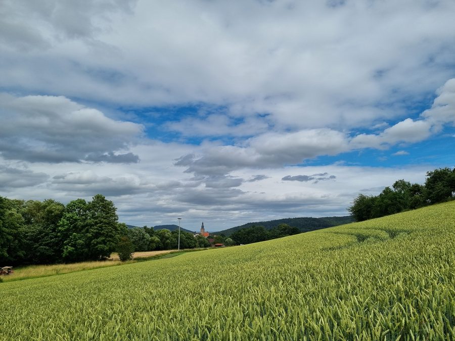 Vista oltre il Wälzebach sopra Bad Zwesten verso la chiesa