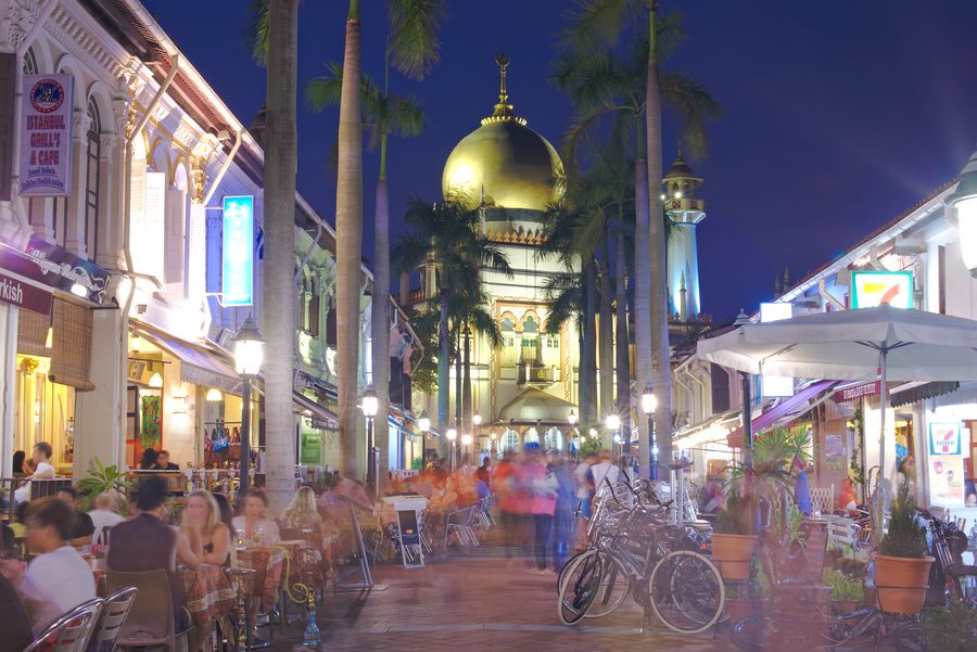 Moschea del Sultano e Bussorah Street a Kampong Glam, Singapore