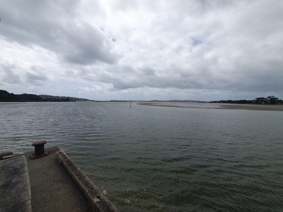 Whangateau Harbour visto da Big Omaha Wharf nella regione di Auckland, Nuova Zelanda