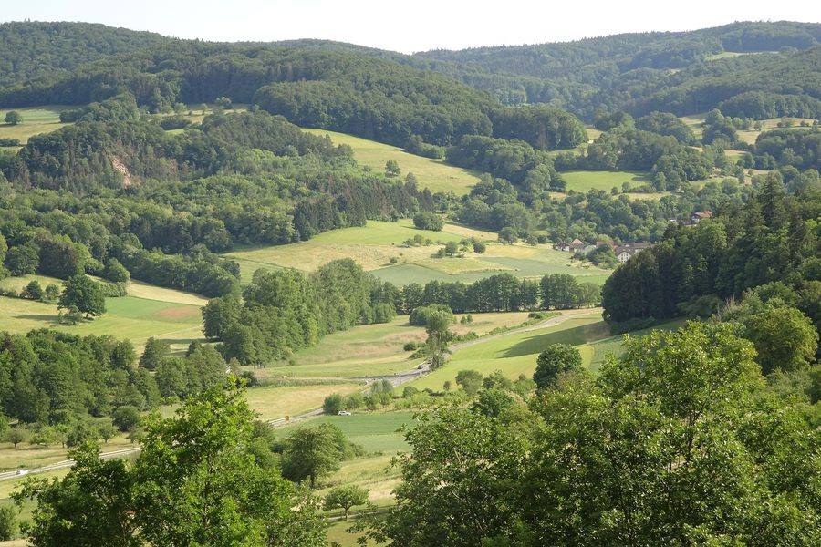 Vista da Lichtenberg sulla Fischbachtal e sul Herrensee di Niedernhausen